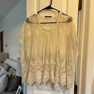 Chic Lace Overlay Blouse in Cream